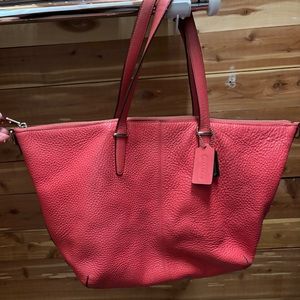 Coach 27930 Bleeker coral pebbled leather tote with shoulder strap bag